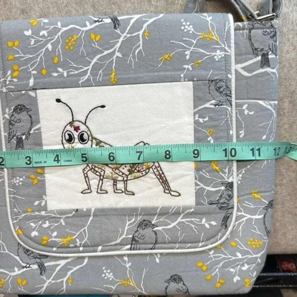 Unique Handmade Embroidered Grasshopper Birds Bug Noah Crossbody Bag Pocketbook